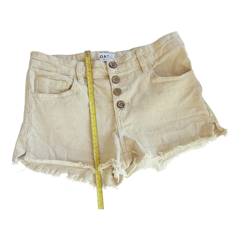 Oat New York Cream Button-Fly Distressed Denim Shorts - Size 27 / 4 - Picture 8 of 8